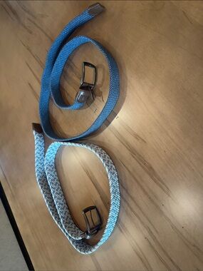 Men's Woven Blue Stretch Belts with Leather Trim -set of 2